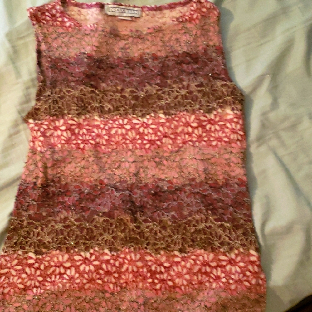 Sleeveless pink, purple, green top